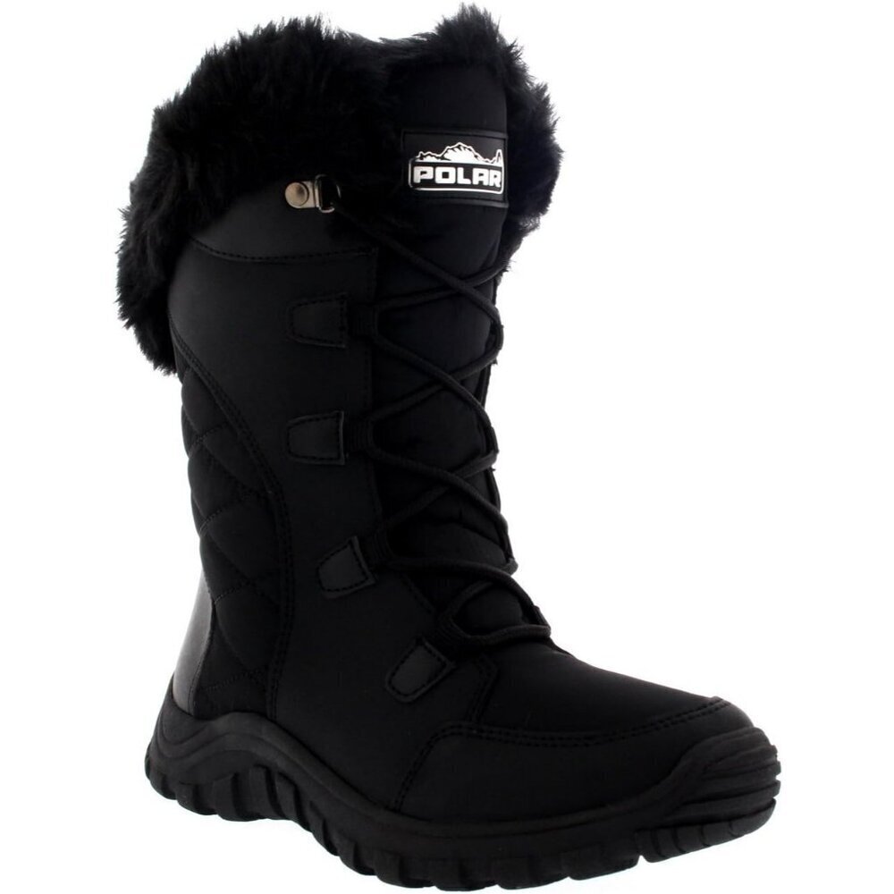 Women’s Black Quilted Faux Fur Cuff Winter Duck Boots Rubber Sole Snow"